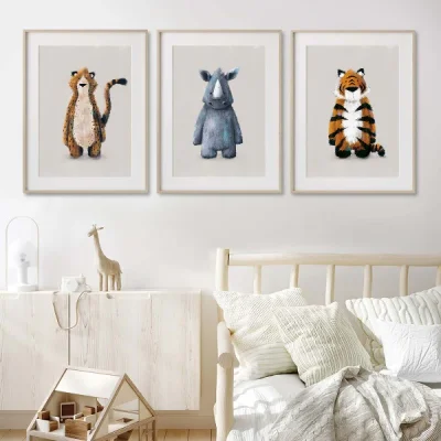 Tigercub Prints Neutral Jungle Safari Animal Nursery Prints (Set of 3) - A4 Set of 3 Prints
