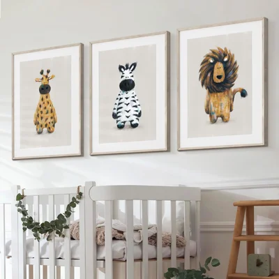 Tigercub Prints Safari Animal Nursery Prints | A4 Set of 3 | Printed on 400gsm Professional Quality Paper | Designed and Printed in UK | Nursery Decor | Baby and Kids Wall Art | Bedroom Decoration - Safari / A4 - Set of 3