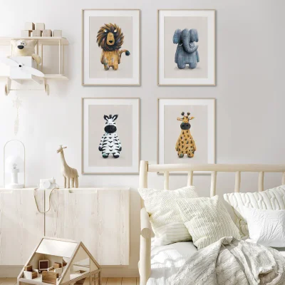 Tigercub Prints Safari Friends Set of 4 Nursery Prints (Neutral) - A5 Set of 4 Prints