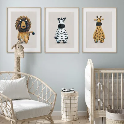 Tigercub Prints Safari Nursery Prints - Set of 3 Neutral Nursery Prints - A5 Set of 3 Prints