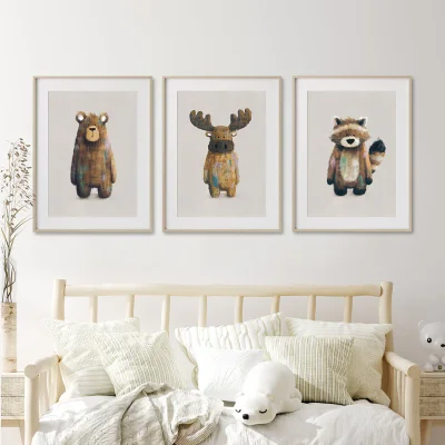 Tigercub Prints Woodland Set of 3 Nursery Prints (Neutral) - A5 Set of Three