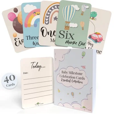 Tiny Trees® 40 Baby Milestone Cards in Gift Box - Baby Shower Gifts for Mum - New Baby Gift for Boy or Girl - Unisex Milestone Baby Cards for New Parents & Newborn Essentials, Pregnancy Keepsake - 40 Cards Essential Collection