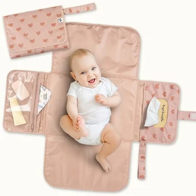 Tiny Twinkle Portable Baby Changing Mat – Foldable & Washable Travel Changing Pad – Diaper & Nappy Changing Mat with Smart Wipes Pocket & Storage (Boho Rainbow) - Boho Rainbow