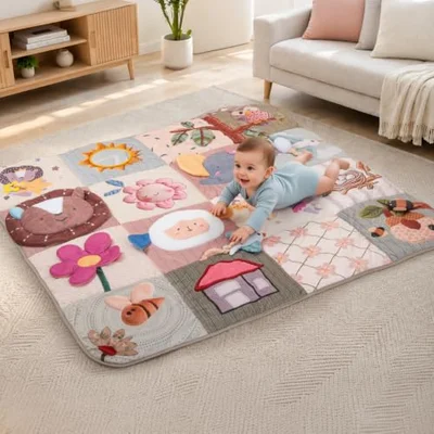 Tippi Plush Sensory Baby Play Mat for Floor Play - from Birth - 1.2M x 1.2M - Neutral Tones / 1.2m x 1.2m