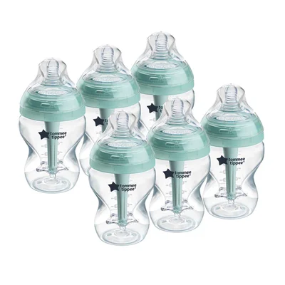 Tommee Tippee Closer to Nature Baby Bottles with Anti-Colic Valve - 2 Pack 260ml - Clear/Teal