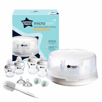Tommee Tippee Closer to Nature Microwave Steam Steriliser & Newborn Baby Bottle Starter Kit Set - Clear