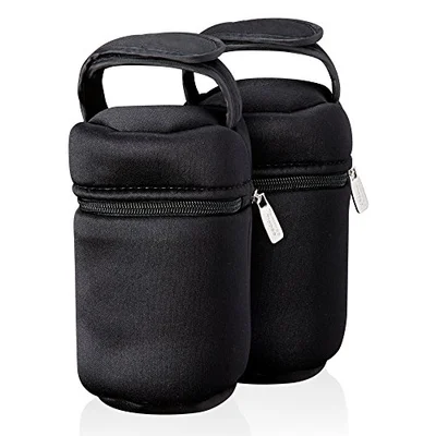Tommee Tippee Insulated Bottle Bags, Pack of 2 Portable and Lightweight Bottle Bags for Baby Bottle Storage, Travel Friendly Adjustable Strap - Black / 2 Count (Pack of 1)