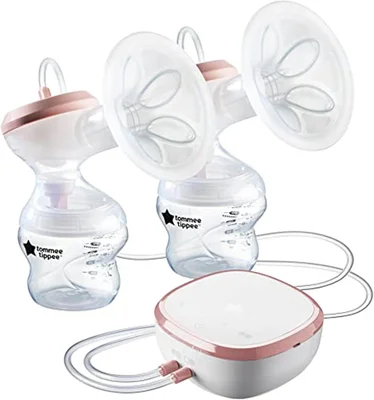 Tommee Tippee Made for Me Double Electric Breast Pump, Wireless, 9 Express Modes, Quiet, Portable, Massaging Cushions, Strong Suction, Soft Feel, USB Rechargeable, 150ml Baby Bottles Included.