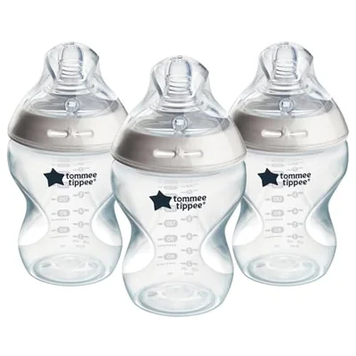 Tommee Tippee Natural Start Baby Bottles for 0m+, Pack of 3 260ml Baby Bottles, with Slow Flow Breast-Like Teat for a Natural Latch, Self-Sterilising and BPA Free, Baby Feeding Essentials - Mixed / 3 count (Pack of 1)