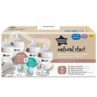 Tommee Tippee Natural Start Self-Sterilising Anti-Colic Baby Bottles Newborn Starter Set 9 Piece