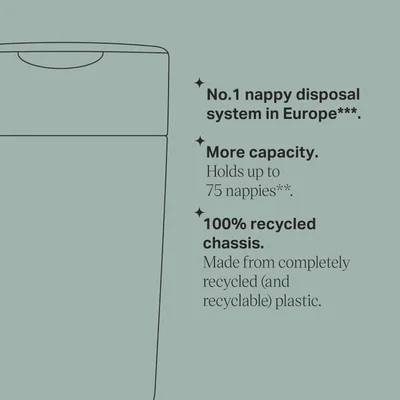 Tommee Tippee Twist and Click XL Nappy Bin, White, with x1 Refill Cassette, Odour and Germ Protection, Antibacterial Film, 100% Recycled Chassis — image 5