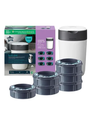 Tommee Tippee Twist & Click Advanced Nappy Bin & 7 Refill Cassettes