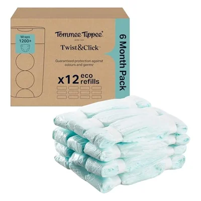 Tommee Tippee Twist & Click Nappy Bin Refills, Pack of 3, each 10.5 metres, Multilayer, Antibacterial* Film, Designed to Slot into Your Existing Twist & Click Nappy Bin Cassette (3 X 10.5m)