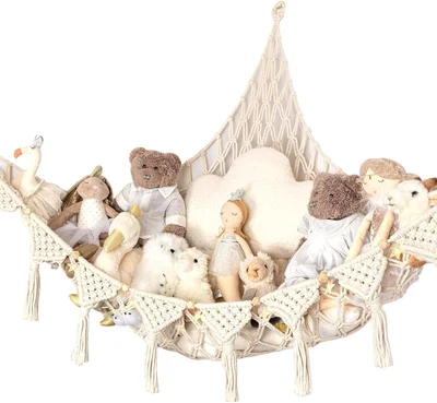 Toy Hammock Stuffed Animal Storage Net Macrame Boho Plush Toy Holder Nursery Hanging Organizer for Bedroom