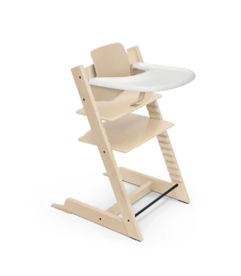 Stokke Tripp Trapp High Chair (Natural) with Tray (White) - Includes Chair & Baby Set 2 for Children 6-36 Months - Adjustable, Ergonomic & Easy to Clean