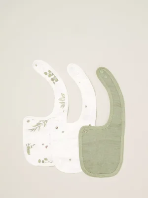 Truly Baby Eucalyptus Print Bibs, Set of 3, Eucalyptus/White - Eucalyptus/White