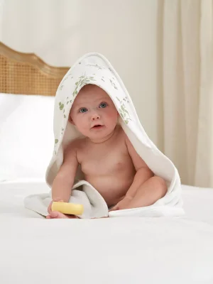 Truly Baby Eucalyptus Print Hooded Baby Towel, White/Multi - White/Multi
