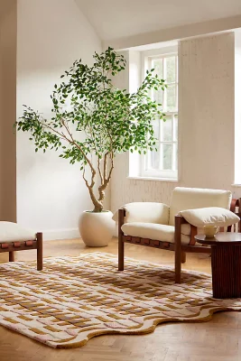 Tufted Wool Geometric Scalloped Rug - Ochre / 152cm x 244cm