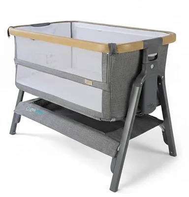 Tutti Bambini CoZee® Breeze (2025) - 2-in-1 Next To Me Crib & Standalone Baby Cot - Bedside Crib with 6 Height Levels, Easy Travel Set Up, Castors & Mattress Included (0-6 Months) - Oak/Charcoal