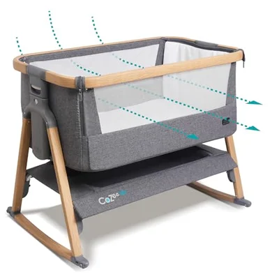 Tutti Bambini CoZee® Breeze (2025) - 2-in-1 Next To Me Crib & Standalone Baby Cot - Bedside Crib with 6 Height Levels, Easy Travel Set Up, Castors & Mattress Included (0-6 Months) - Oak/Charcoal