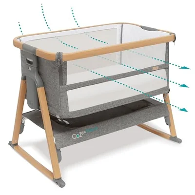 Tutti Bambini CoZee® Breeze (2025) - 2-in-1 Next To Me Crib & Standalone Baby Cot - Bedside Crib with 6 Height Levels, Easy Travel Set Up, Castors & Mattress Included (0-6 Months) - Oak/Charcoal - Oak & Charcoal / CoZee Breeze Plus