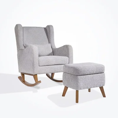 Tutti Bambini Harper Wingback Rocking Chair & Storage Footstool - Cloud Grey - Cloud Grey