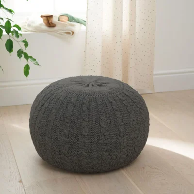 Tutti Bambini Knitted Pouffe Footstool-Charcoal/Grey** - Default