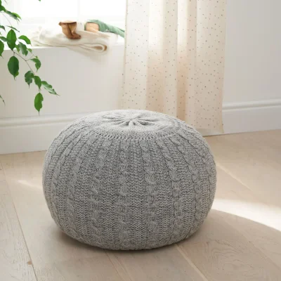 Tutti Bambini Knitted Pouffe Footstool-Pebble/Grey - Default