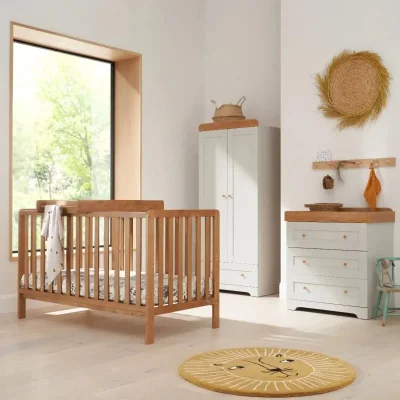 Tutti Bambini Malmo Cot Bed with Rio 3 pcs Furniture Set - Dove Grey/Honey Oak