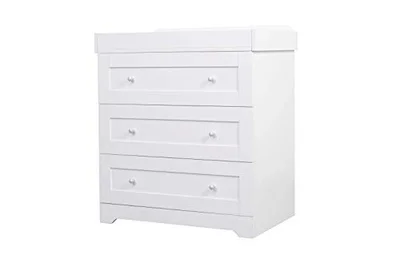 Tutti Bambini Rio Solid Wood White Baby Changing Table, Nursery Chest Changer with 3 Drawers, Removable Changing Top, White Nursery Furniture for Baby Room