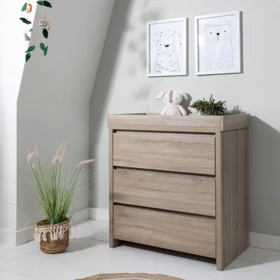 Tutti Bambini Rio Solid Wood White Baby Changing Table, Nursery Chest Changer with 3 Drawers, Removable Changing Top, White Nursery Furniture for Baby Room