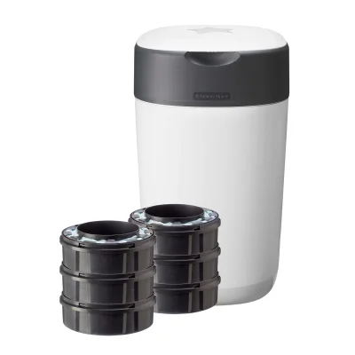 Twist & Click Nappy Disposal Bin Starter Set with 6 Refills, White