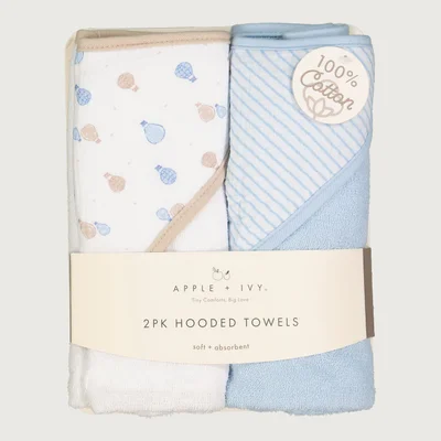 Two Pack Blue & White Hot Air Balloon Hooded Towels - Nosize