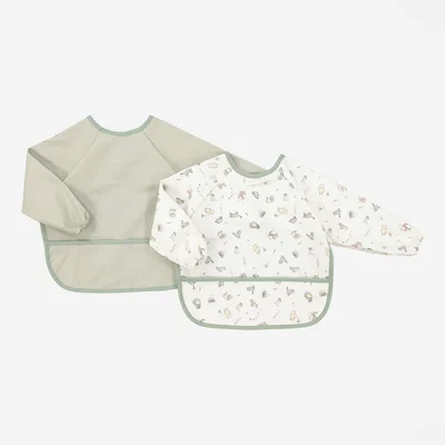 Two Pack Sage Pooh Bear & Friends Long Sleeve Bibs