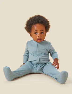 Two-Way Zip Ribbed Sleepsuit with Cotton — image 1