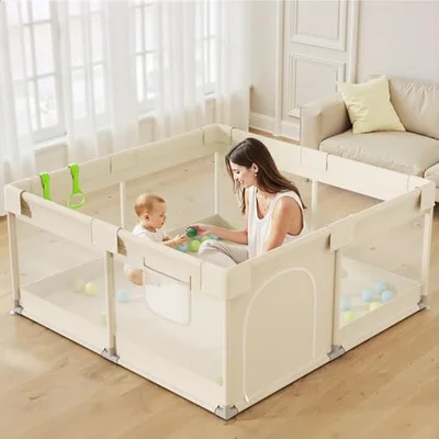 Ugozee Baby Playpen for Babies and Toddlers, 47x47inch Small Play Pen for Indoors, Toddler Playpen for Apartment, Play Yard, Baby Activity Play Fence, 120x120cm Twins Playard - Beige / 47x47in