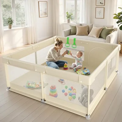 Ugozee Baby Playpen with Mat - 47x47inch Play Pen, Small Baby Fence Play Area, Playpen for Baby and Toddlers & Kids, Twins Playard for Indoors,Safe Play Pens Give Mom’s Hands a Break