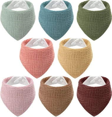 Unnivoll Muslin Baby Bibs 100% Cotton Bandana Dribble Bibs 8 Pack Baby Bib for Drooling and Teething with Adjustable Snaps, Soft and Absorbent, 0-36 Months, for Unisex Girls Boys