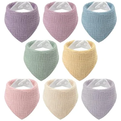 Unnivoll Muslin Baby Bibs 100% Cotton Bandana Dribble Bibs 8 Pack Baby Bib for Drooling and Teething with Adjustable Snaps, Soft and Absorbent, 0-36 Months, for Unisex Girls Boys