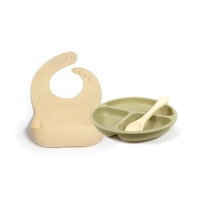 UPPABaby Mealtime Plate, Spoon + Bib Set - Willow/Sand