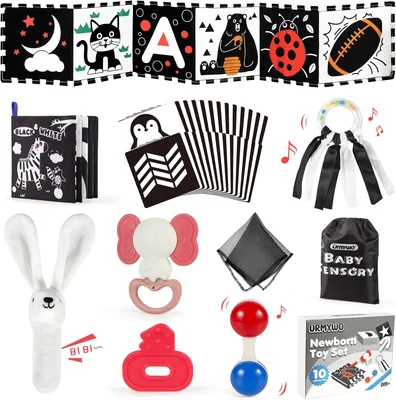 URMYWO Newborn Essentials,Black and White Sensory Toys Newborn Toys High Contrast Soft Baby Book Nursery Decoration Baby Gifts - black white / With Card