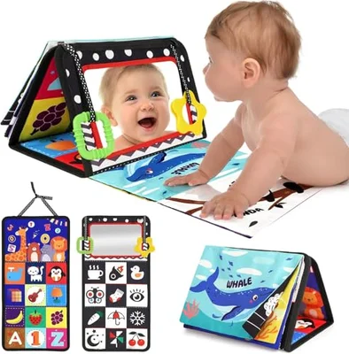 URMYWO Baby Toys 0-6 Months Tummy Time Toys with Mirror Teething - Blue