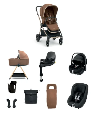 Vardo Pushchair Baby to Toddler Travel Bundle with Maxi-Cosi Pebble 360 Pro2 & Pearl 360 Pro (11 Pieces) - Nutmeg