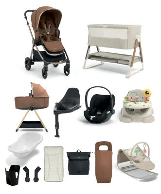 Vardo Pushchair Ultimate Newborn Bundle with Cybex Cloud T i-Size Rotating Baby Car Seat & Base (14 Pieces) - Nutmeg