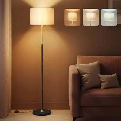 VASAGLE Floor Lamp for Living Room, Adjustable Height 140-170 cm, Modern Standing Lamp with Foot Switch, Fabric Lampshade, E27 Socket, Gold and Black LFL002B03