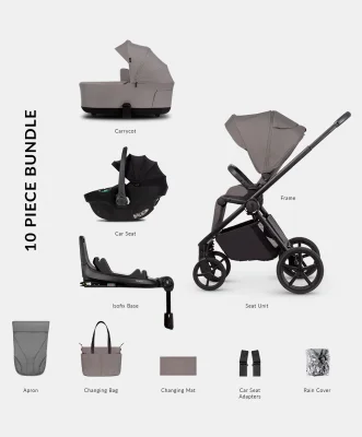 Venicci Claro 4in1 Luxury Pushchair Bundle with Tiago Car Seat (10 pieces) - Fog