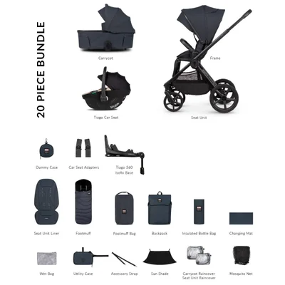 Venicci Hunter X Venicci Upline 3 Luxury Bundle- Navy - Tiago Car Seat- Black