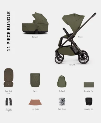 Venicci Tila 2in1 Essential Pushchair Bundle (11 Pieces) - Olive
