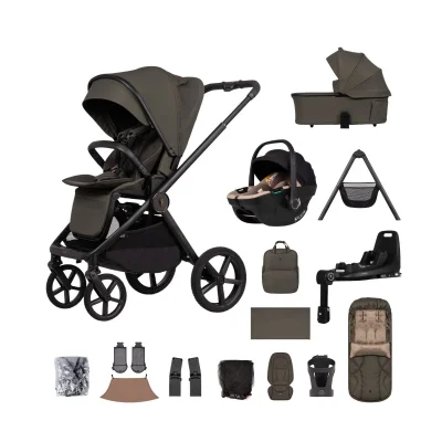 Venicci Upline 3 16 Piece Bundle with Tiago i-Size Car Seat & 360° Isofix Base – Truffle/Beige