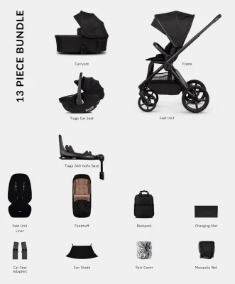 Venicci Upline 3 4in1 Pushchair Bundle With Tiago 2 Car Seat (13 Pieces) - Onyx